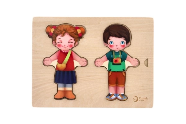 Houten puzzel verkleden - meisje en jongen