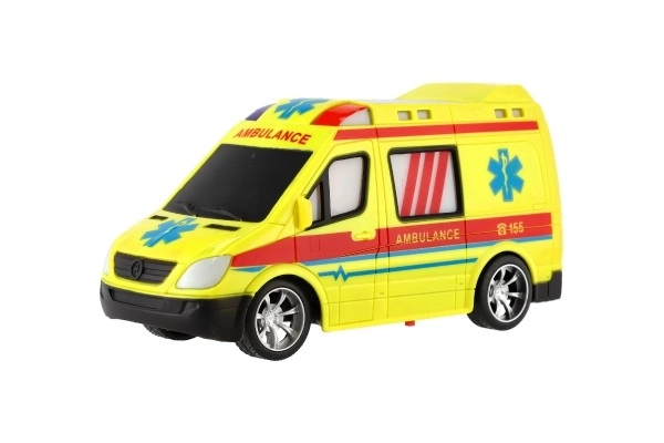 Auto RC ambulance plastic 20cm op afstandsbediening 27MHz op batterijen met licht in doos 28x13x11cm