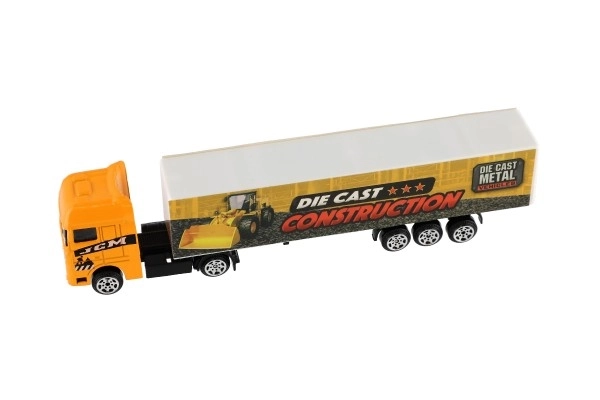 Vrachtwagen met aanhanger metaal/plastic 20cm vrij rollend assortiment in plastic doosje 20x5x3cm