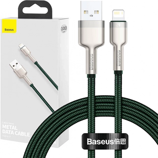 USB-kabel Lightning BASEUS Cafule 1 m, 2,4 A – groen