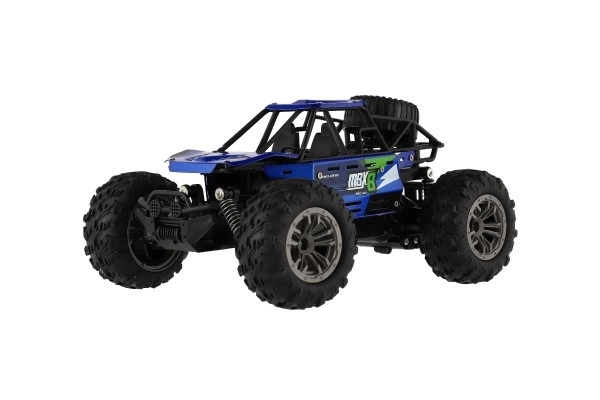 Auto RC buggy terrein blauw 22cm plastic 2,4GHz op batterijen + oplaadpakket in doos 32x16x18cm