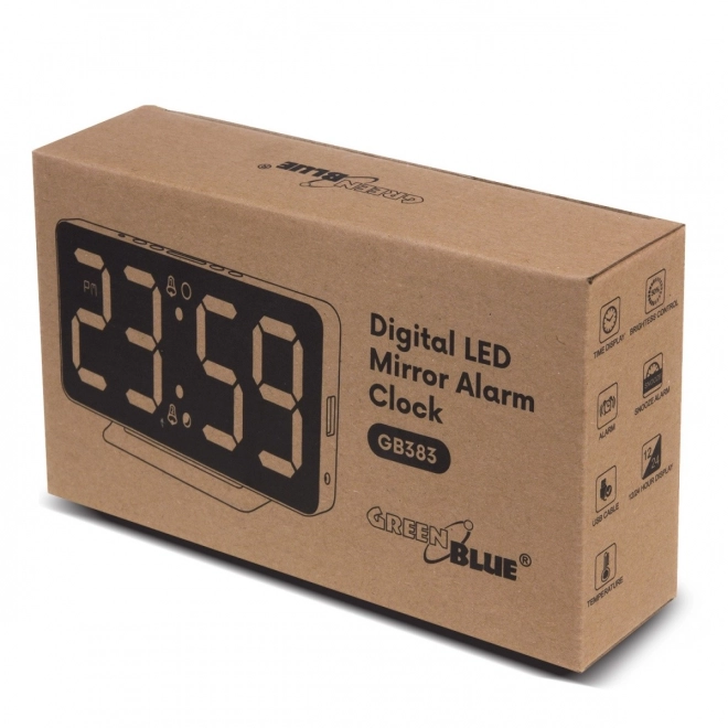 digitale wekker met thermometer en spiegelend LED-display wit