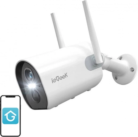 Draadloze buiten Wi‑Fi camera ieGeek ZS‑GX2S wit 2K, batterij 5200 mAh