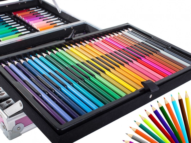 Creatieve roze kunstset 145 stuks in koffer