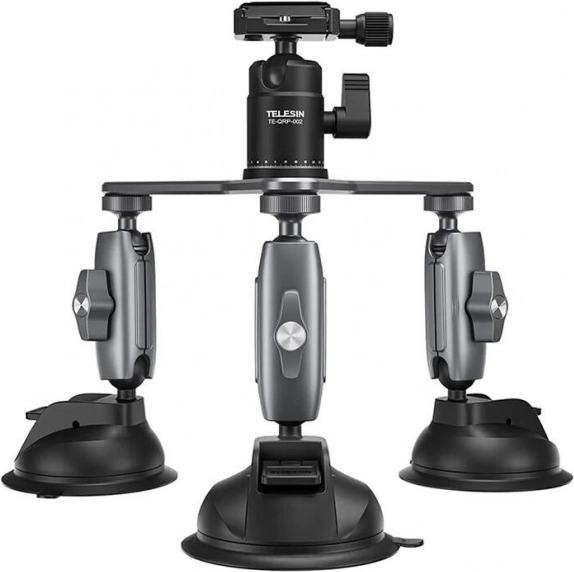 Telesin driearmige zuignaphouder voor telefoon en actioncamera