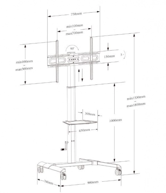 Mobiele TV-standaard LCD/LED 32-70 inch met plank