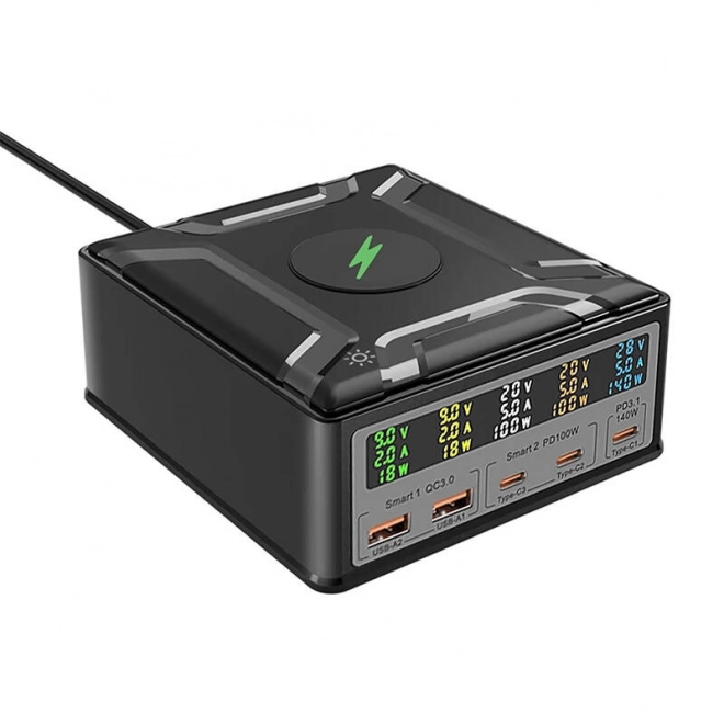 Blitzwolf BW-S28 260W, 2xUSB-A, 3xUSB-C, 15W draadloze oplader (zwart)