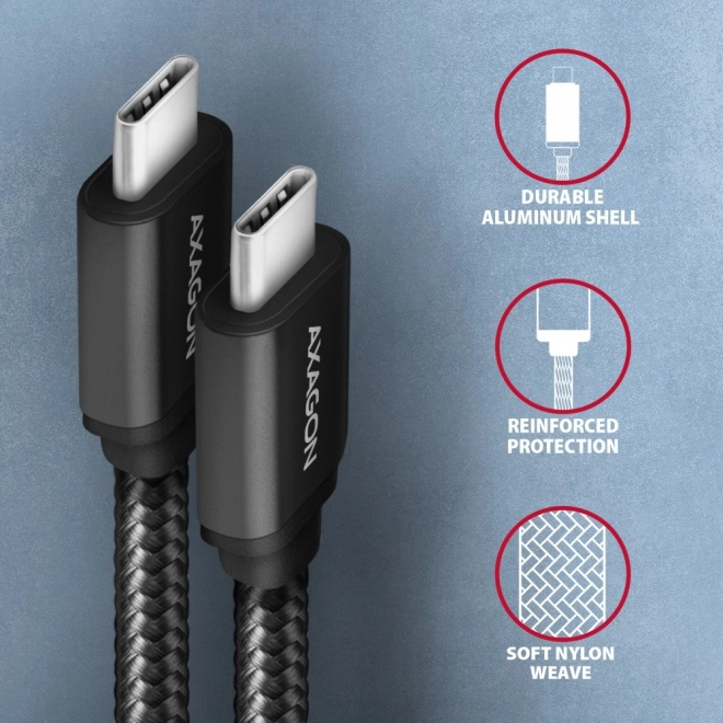 Kabel USB-C naar USB-C 3m, Power Delivery 60W, flexibele gevlochten