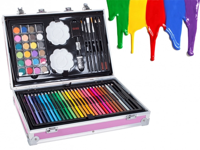 Creatieve roze kunstset 145 stuks in koffer