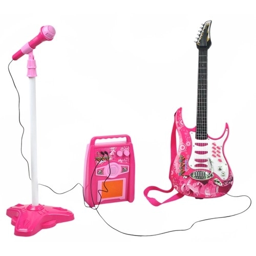 Gitaar + microfoon + versterker roze 22407