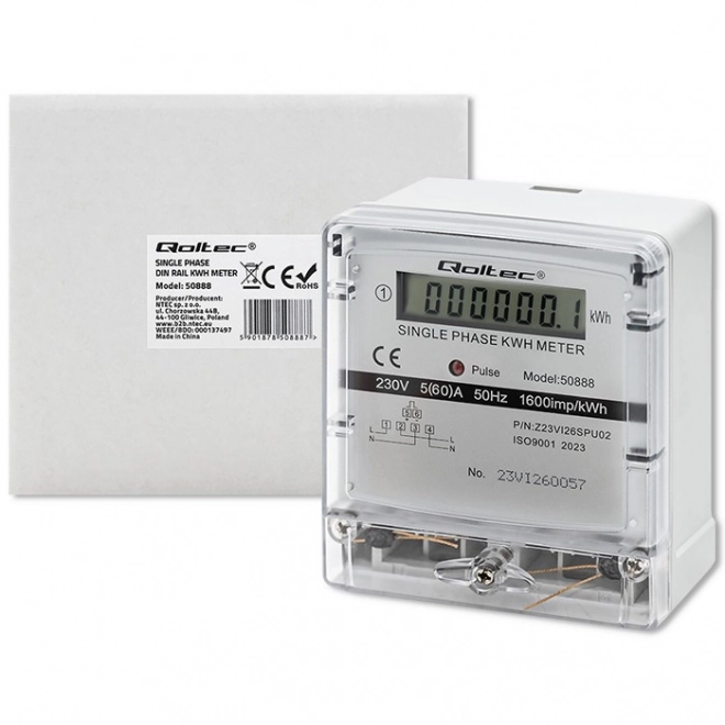Enfasige elektriciteitsmeter Qoltec 230V met LCD-scherm