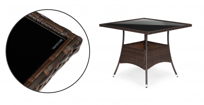 Tuin rattan meubels PREGASIO met 4 stoelen en tafel met glazen blad