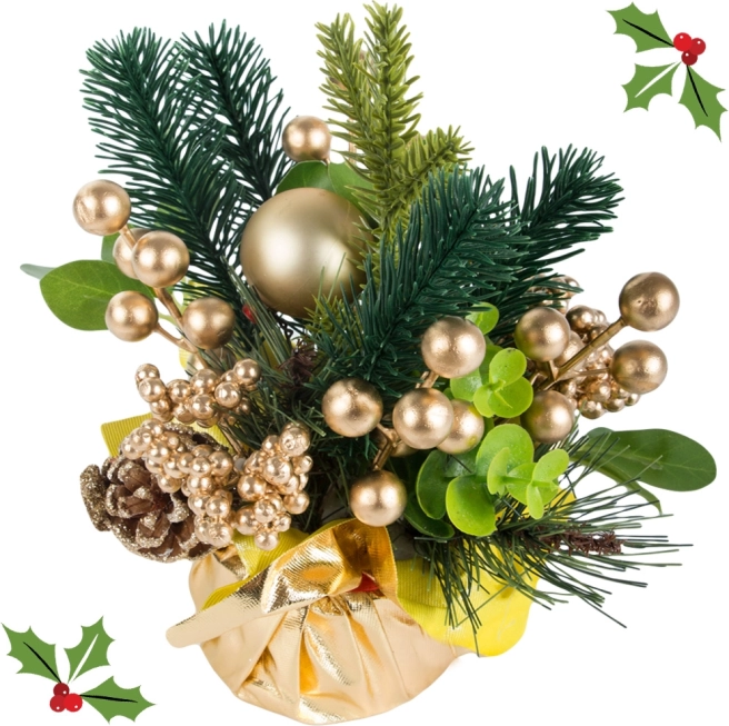 kerst tafeldecoratie met gouden versieringen 20 cm