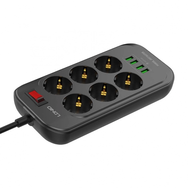 Stekkerdoos met 6 stopcontacten, 4x USB, LDNIO SE6403, 2m (zwart)