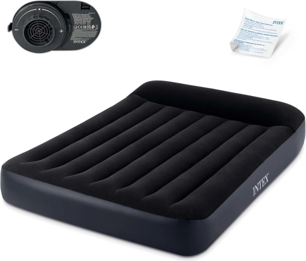 Opblaasbaar luchtbed 203 × 152 cm met ingebouwde pomp en kussen INTEX