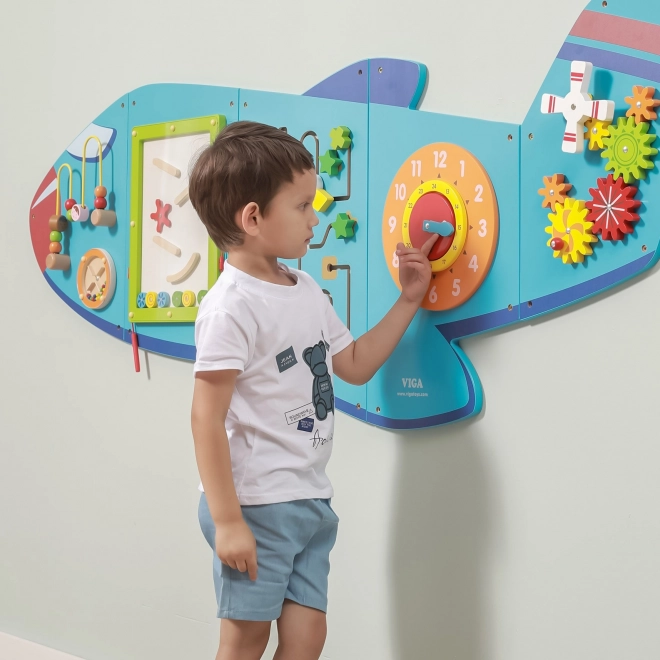 Houten wandmontage sensorisch paneel Vliegtuig VIGA Montessori