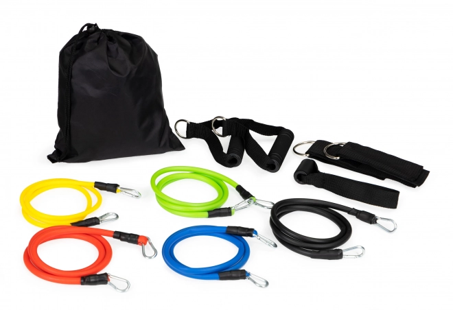Set van 5 weerstandsbanden voor fitness met handgrepen