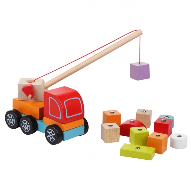 CUBIKA 13982 Kraanwagen met magneet - houten puzzel 14 stukken