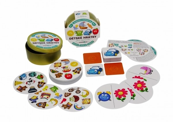 Kinderspelletjes voor de kleintjes 3-in-1 gezelschapsspel in een metalen doosje
