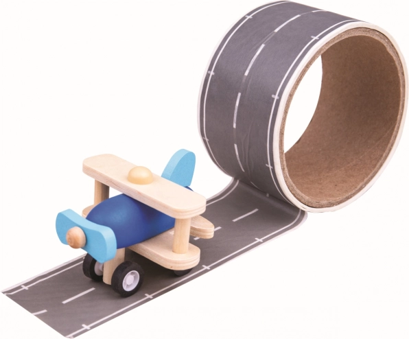 Bigjigs Toys plakband – landingsbaan met houten vliegtuig