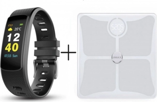 UMAX Stay Active – slimme weegschaal US10C en fitnessarmband U‑Band 116HR Color