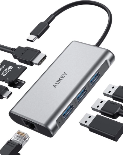 CB-C91 aluminium USB-C HUB | 8-in-1 | RJ45 Ethernet 10/100/1000 Mbps | 3x USB 3.1 | HDMI 4K@30Hz | SD en microSD | USB-C Power Delivery 100W