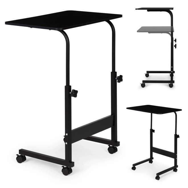 Laptoptafel met wieltjes, tafel bevestigd aan uitschuifbare stoel - zwart