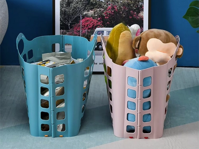 Inklapbare plastic boodschappenmand en wasmand
