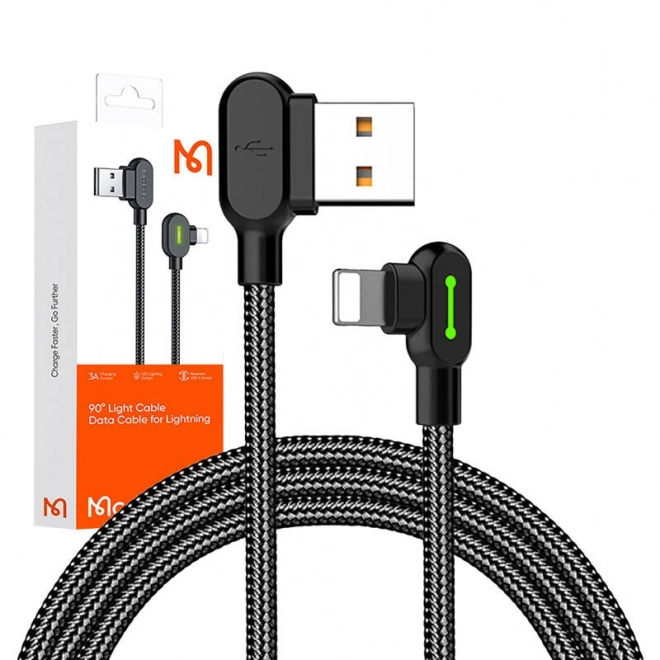 Hoekige USB Lightning Kabel Mcdodo CA-4674 LED, 0,5 m (zwart)