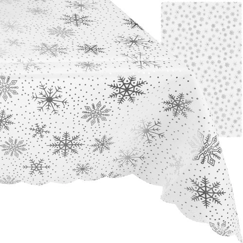 Witte kersttafelkleed met sneeuwvlokken 220x140 cm