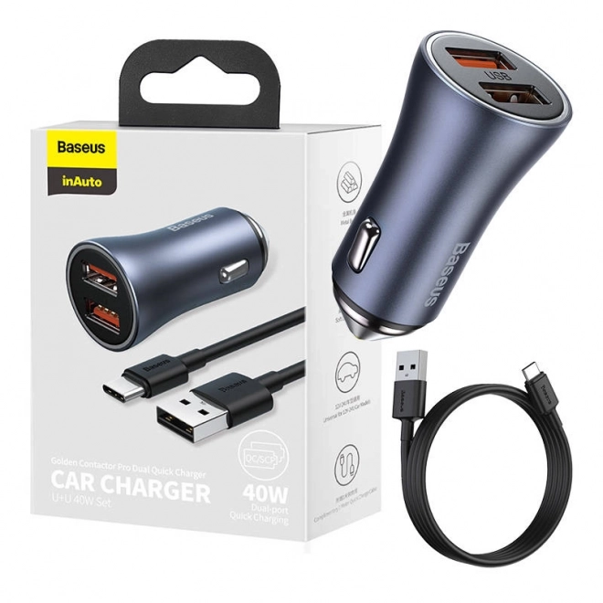 Baseus autolader met dubbele USB en USB-C kabel