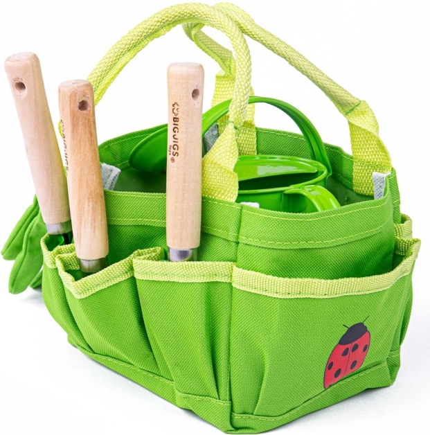 Bigjigs Toys Tuinset met gereedschap in groene canvas tas