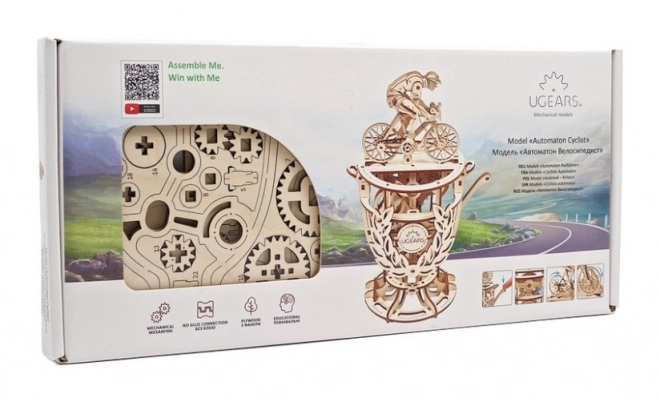 Ugears 3D houten mechanische puzzel Zelfrijdende fietser