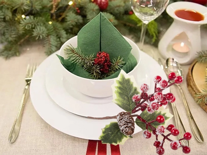 Kersttafelversiering met lijsterbes