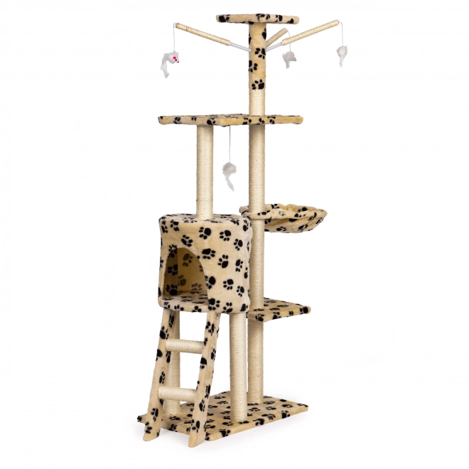 Klimboom voor katten, huisje, boom, bed, 138cm xl, Pootafdrukprints