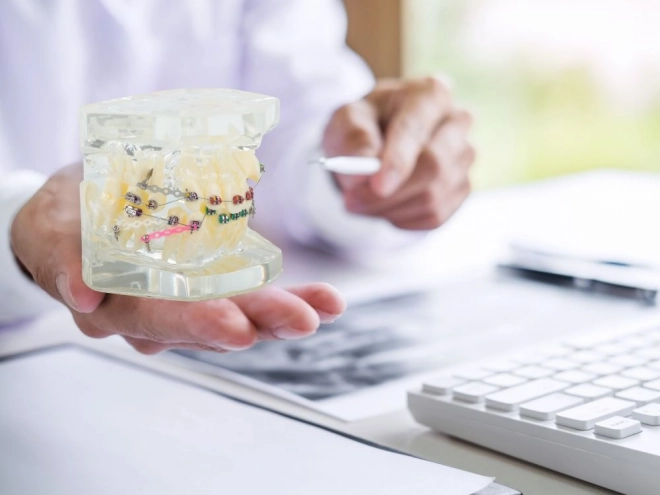 Tandmodel met orthodontische beugels