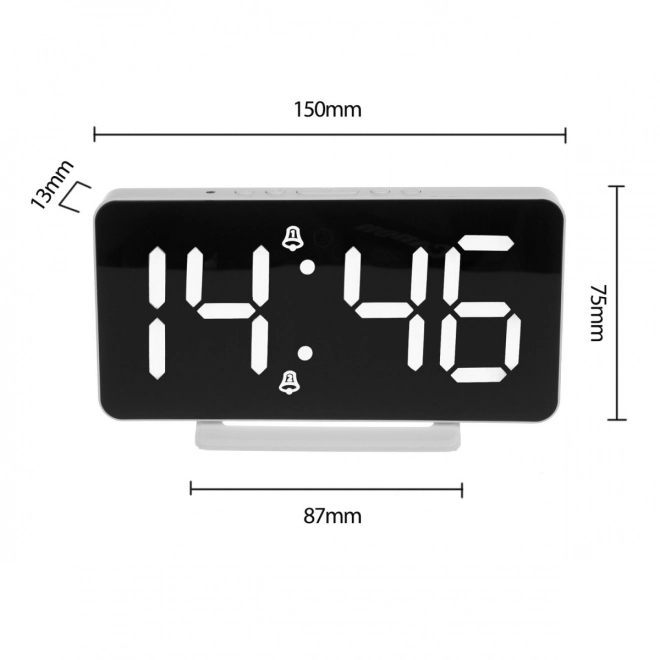 digitale wekker met thermometer en spiegelend LED-display wit