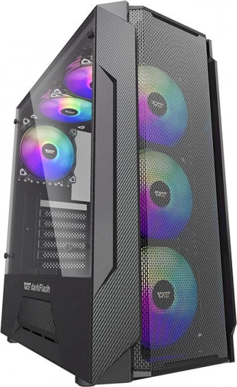 Computerbehuizing Darkflash LEO zwart met glazen paneel en RGB-verlichting