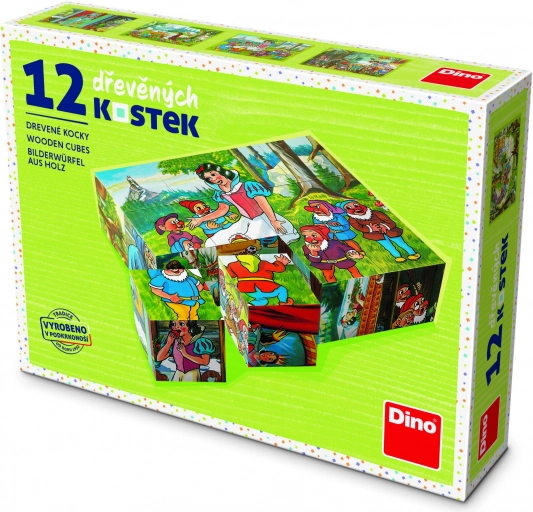 Blokkenkubus Sneeuwwitje hout 12 stuks in doosje 16x12x4cm