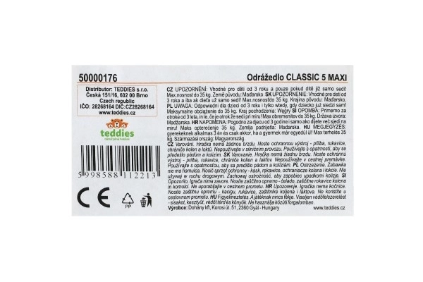 Loopfiets CLASSIC 5 MAXI plastic zadelhoogte 33cm draagvermogen tot 35kg vanaf 3 jaar
