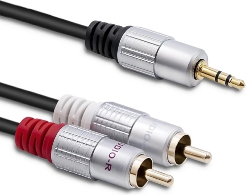 Audiokabel 2x RCA naar 3,5 mm mini‑jack, 3 m, zwart