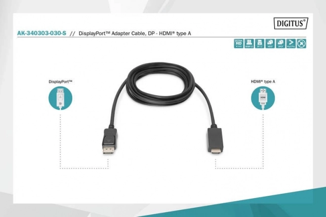 Adaptieve kabel DisplayPort 1.2 met klikbare connector 4K 60Hz UHD Type DP/HDMI A M/M zwart – 3 m