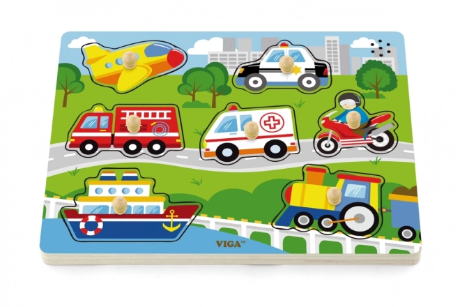Houten geluids puzzel vervoermiddelen Viga