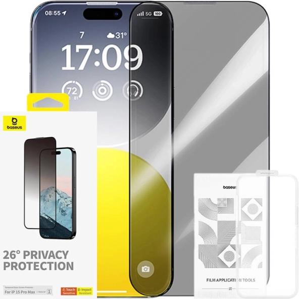 Gehard glas met privacybescherming Baseus voor iPhone 15 Pro Max