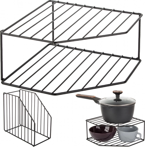 metalen hoekrek met twee niveaus voor keuken en badkamer