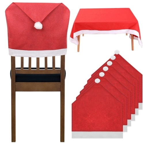 Kerst stoelhoezen en tafellaken - set van 6 stuks