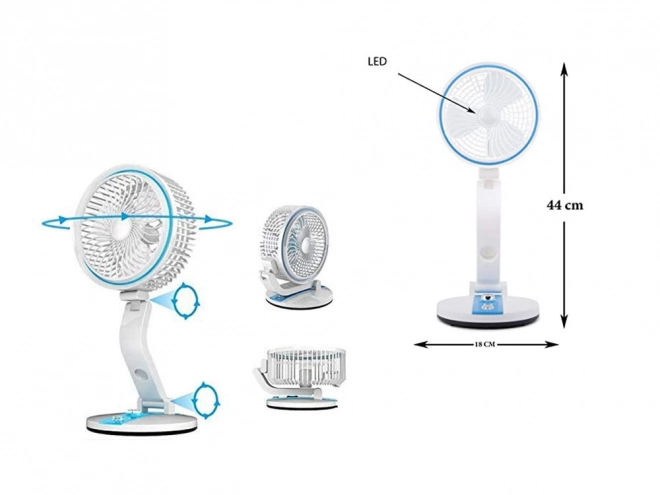 Draagbare opvouwbare ventilator met LED-verlichting en USB-opladen