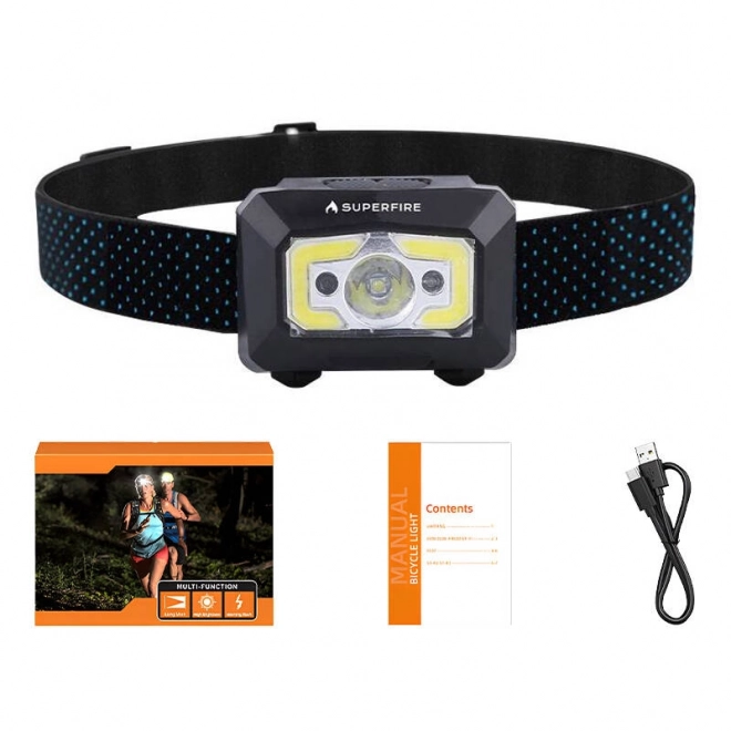 Hoofdlamp met contactloze schakelaar Superfire X30, 340lm, USB