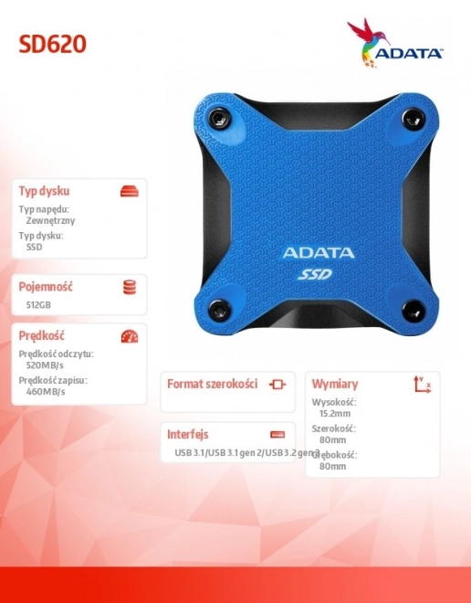 Externe SSD-schijf ADATA SD620 512GB Blauw
