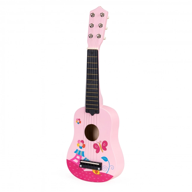 Kinder houten gitaar, metalen snaren, roze ECOTOYS